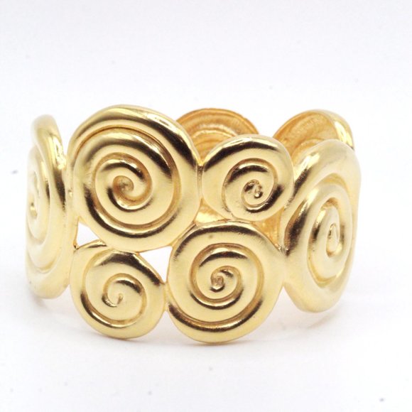 Kenneth Jay Lane Designer Heavy Massive Etruscan Swirl Matte Gold Clamp Bracelet - Picture 2 of 9